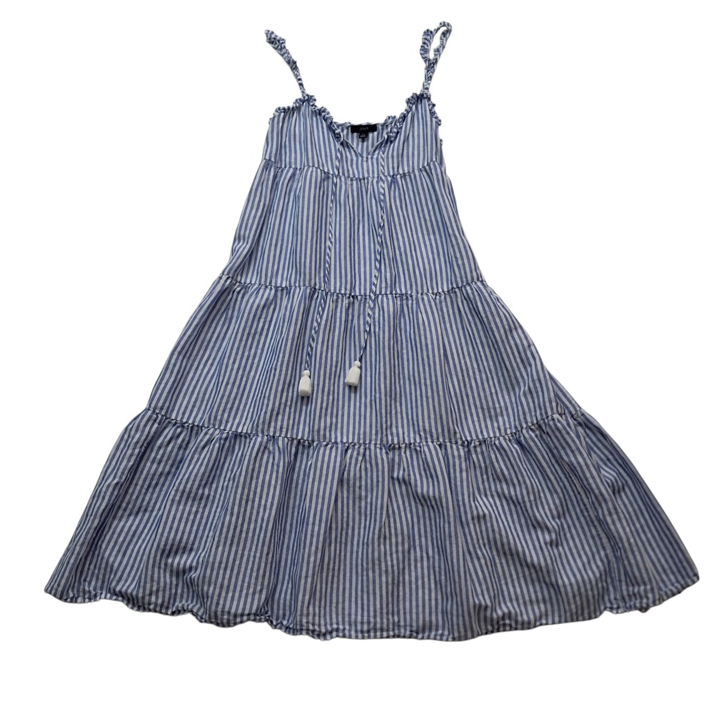 J. Crew Dress Womens XS Blue Striped Tiered Maxi Linen Blend Nautical Coastal